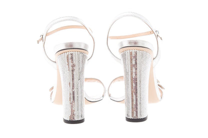 Gucci Silver Sequin Marmont Open Toe Heels SZ 40