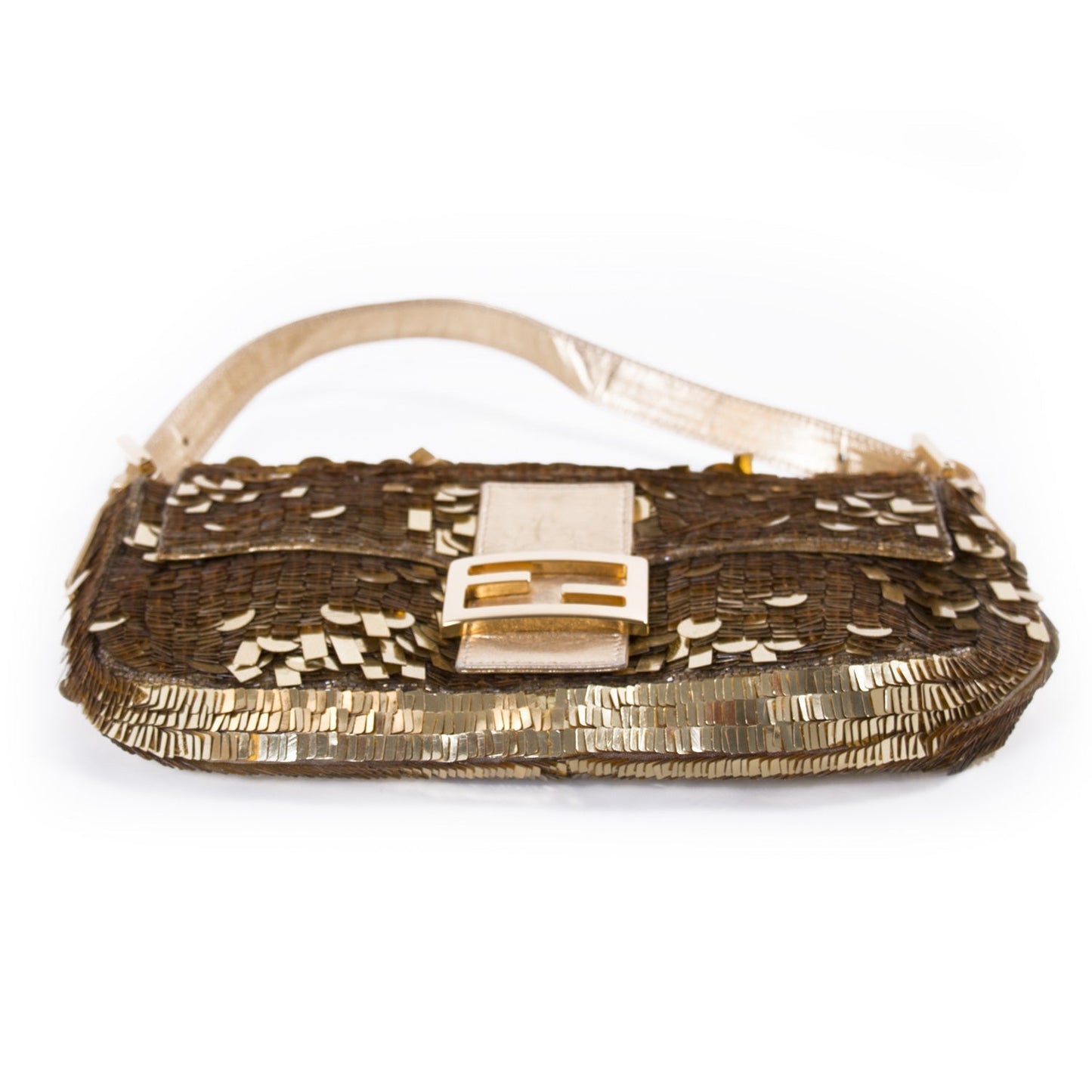Fendi Gold Sequin Baguette