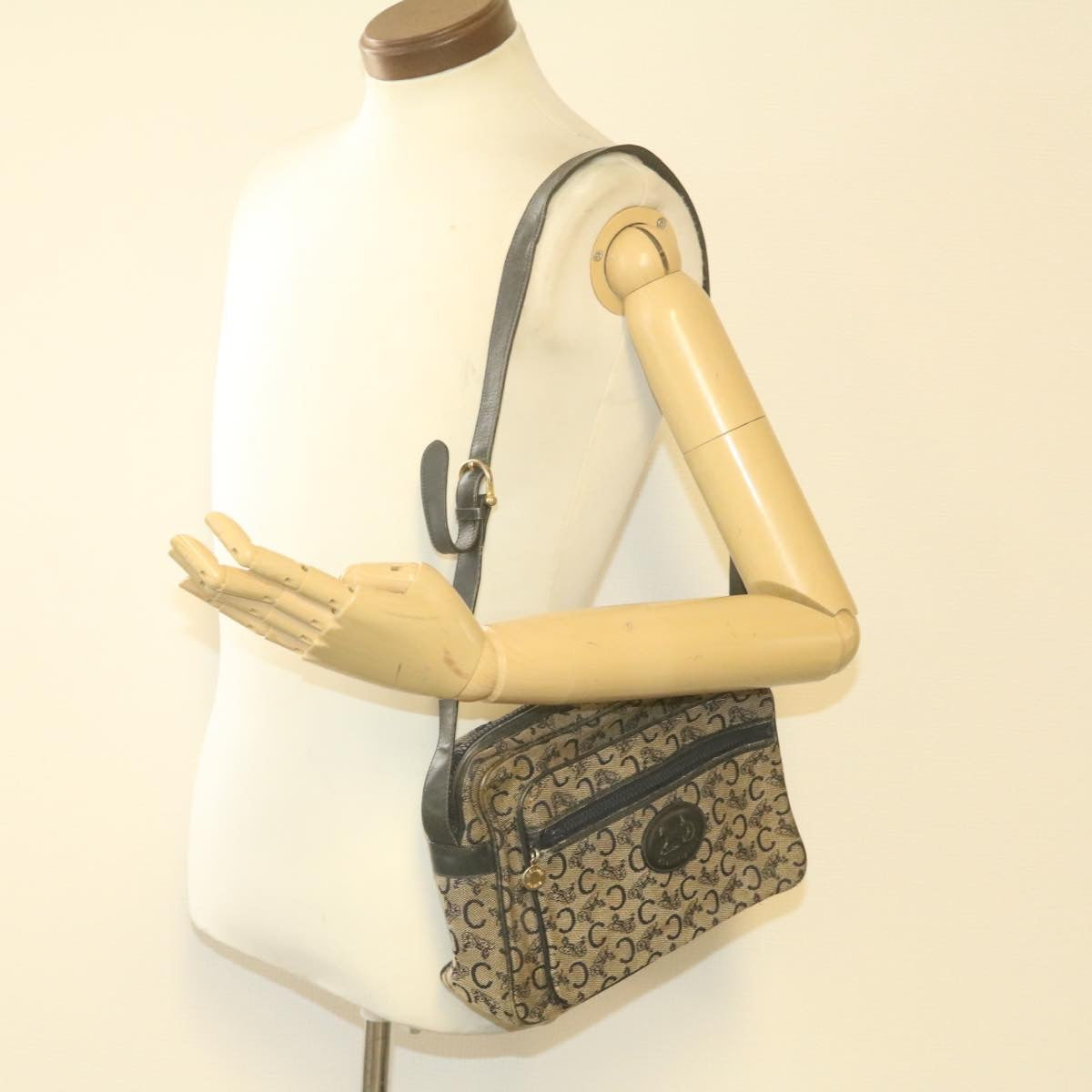 Celine Horse Carriage C Macadam Canvas Shoulder Bag Navy Blue  fm272
