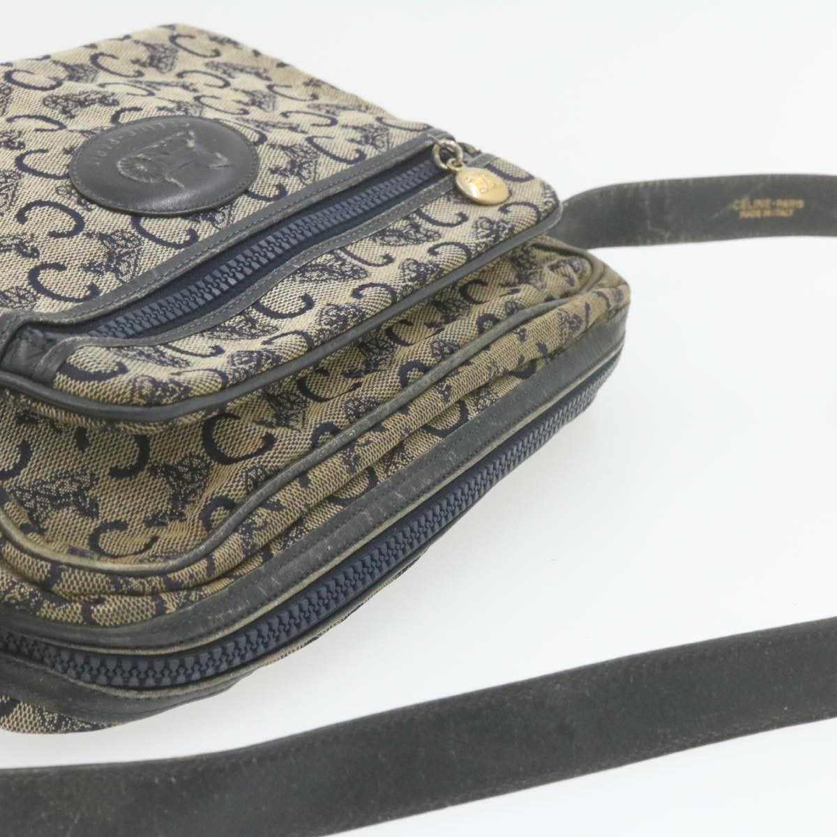 Celine Horse Carriage C Macadam Canvas Shoulder Bag Navy Blue  fm272