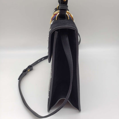 Gucci Sylvie Black Satin and Crystal Vintage Web Shoulder Bag