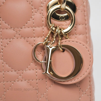 Christian Dior Micro Lady Dior Cannage Rose Des Vents Cannage Lambskin Gold Hardware