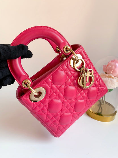 Lady Dior Mini Pink Lambskin Gold Hardware