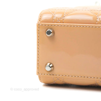Christian Dior Mini Lady Dior Beige Pink Patent Silver Hardware