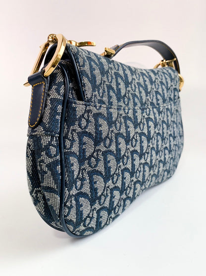 Christian Dior Vintage Oblique Saddle Bag Blue