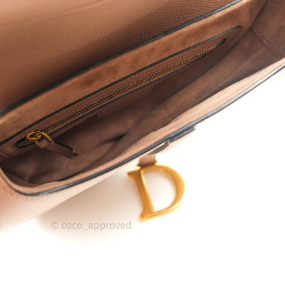 Dior Saddle Medium Beige Grained Calfskin Gold Hardware with Dior Strap