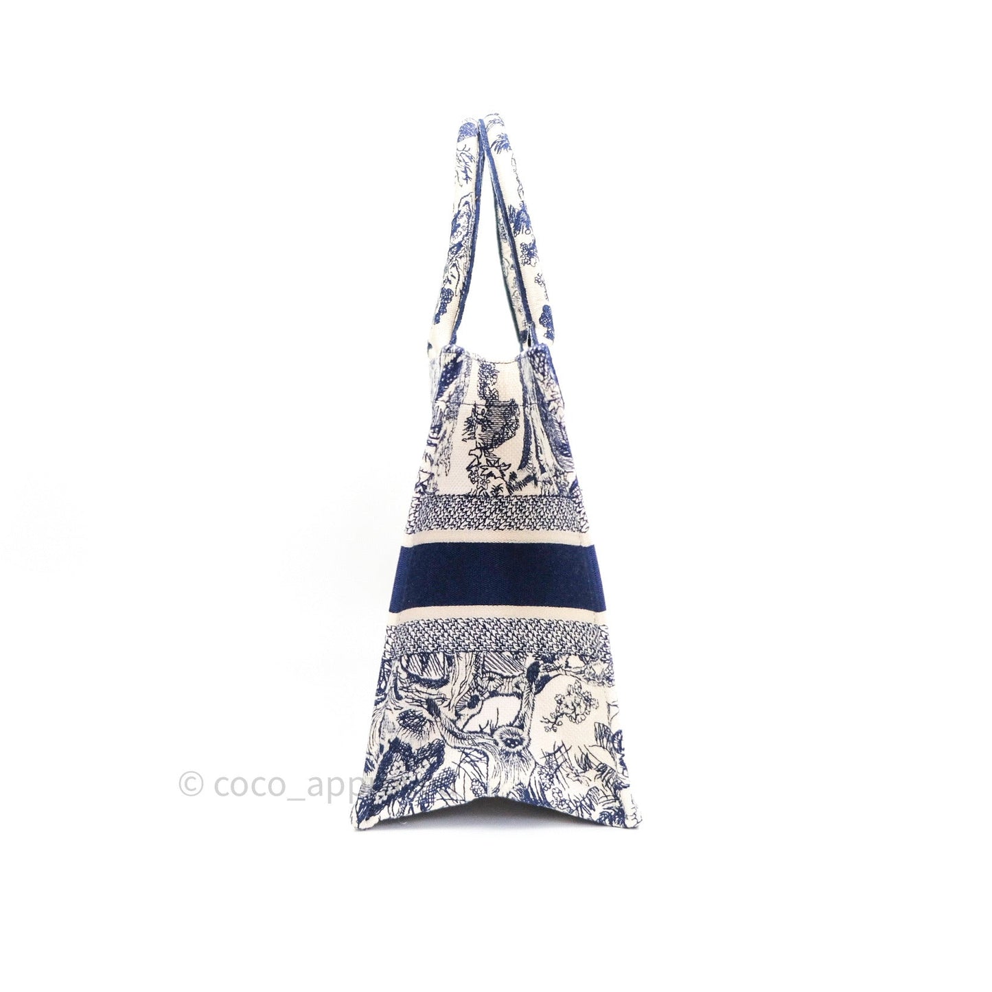 Christian Dior Embroidered Toile De Jouy Small Canvas Book Tote Blue