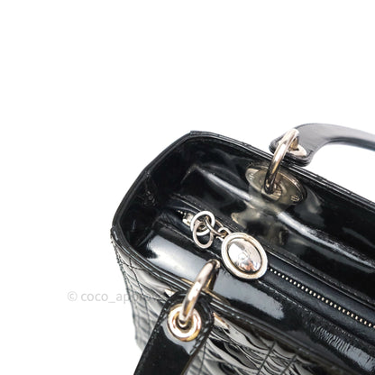 Christian Dior Medium Lady Dior Black Patent Silver Hardware