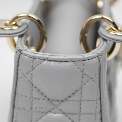Christian Dior Cannage Mini Lady Dior Grey Gold Hardware