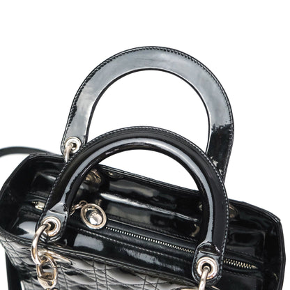 Christian Dior Medium Lady Dior Black Patent Silver Hardware