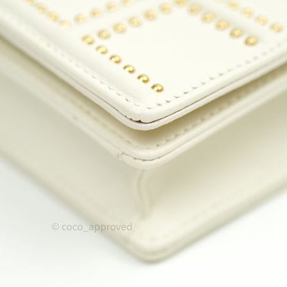 Christian Dior Diorama Wallet on Chain in White Calfskin Studded Gold