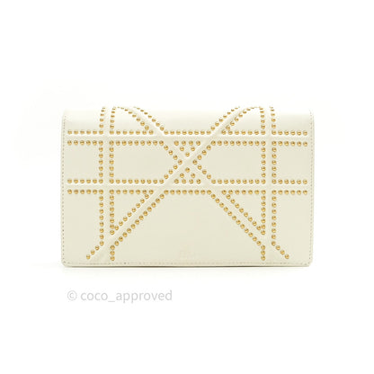 Christian Dior Diorama Wallet on Chain in White Calfskin Studded Gold