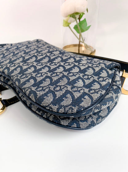 Christian Dior Vintage Oblique Saddle Bag Blue