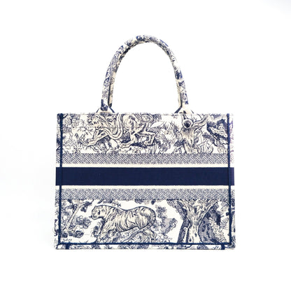 Christian Dior Embroidered Toile De Jouy Small Canvas Book Tote Blue
