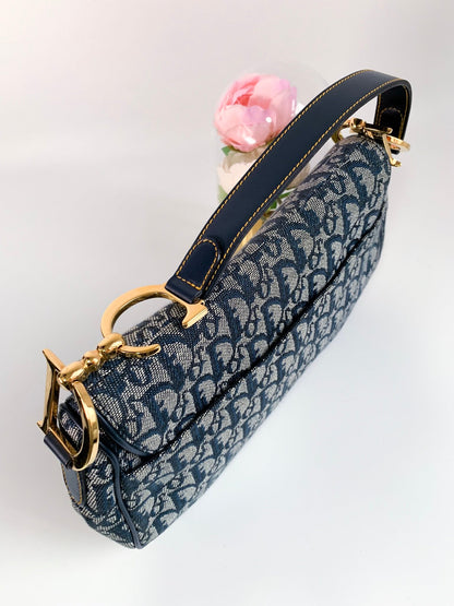 Christian Dior Vintage Oblique Saddle Bag Blue
