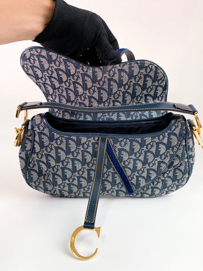 Christian Dior Vintage Oblique Saddle Bag Blue