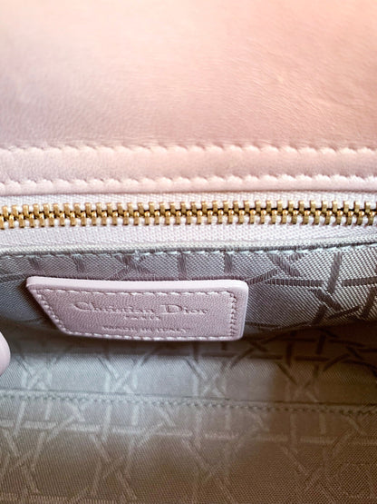 Christian Dior Metallic Calfskin Cannage Mini Lady Dior Pink