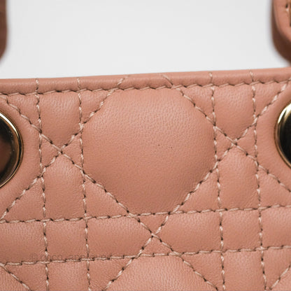 Christian Dior Micro Lady Dior Cannage Rose Des Vents Cannage Lambskin Gold Hardware