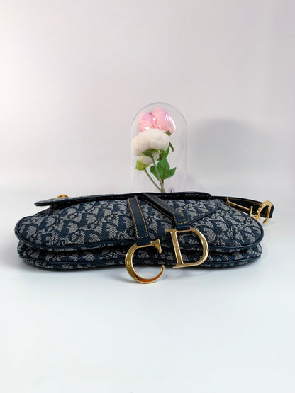 Christian Dior Vintage Oblique Saddle Bag Blue