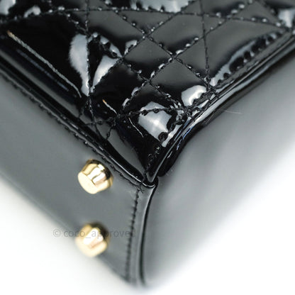 Christian Dior Mini Lady Dior Black Patent Light Gold Hardware