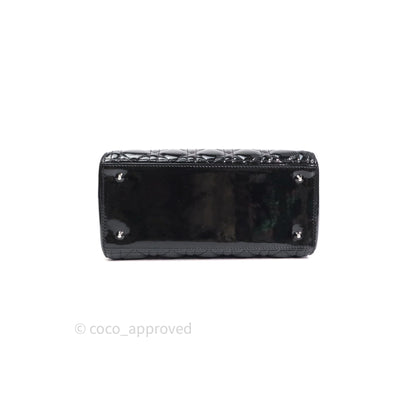 Christian Dior Medium Lady Dior Black Patent Silver Hardware