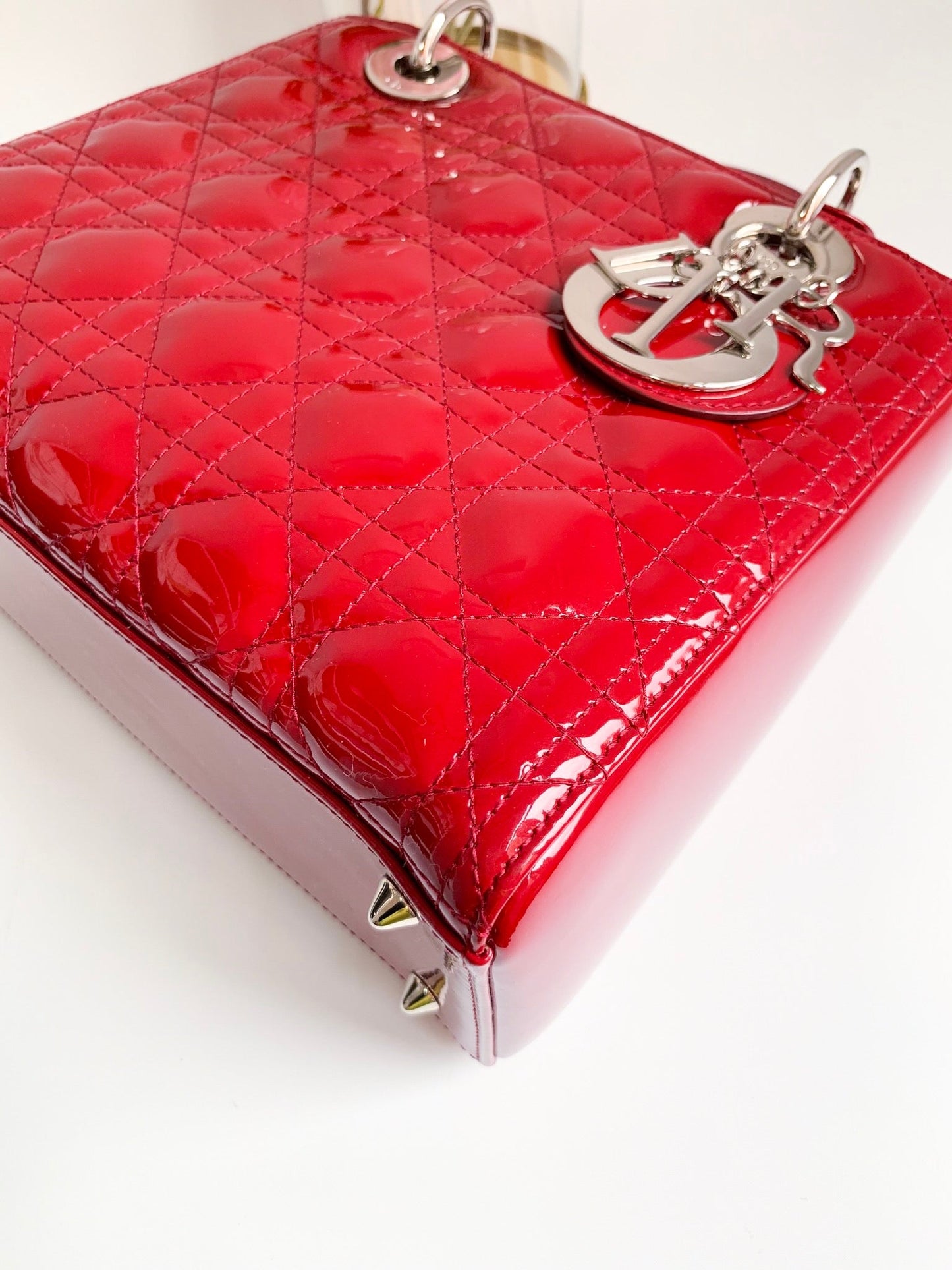 Christian Dior Patent Cannage Medium Lady Dior Red Silver Hardware