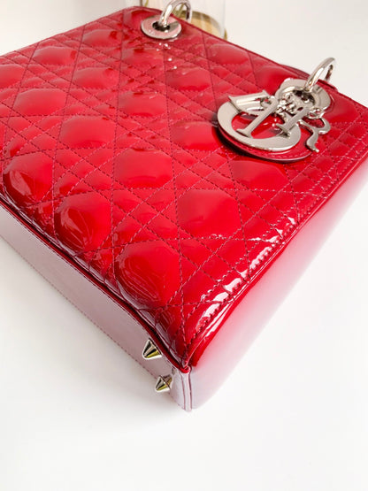 Christian Dior Patent Cannage Medium Lady Dior Red Silver Hardware