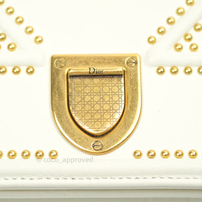 Christian Dior Diorama Wallet on Chain in White Calfskin Studded Gold
