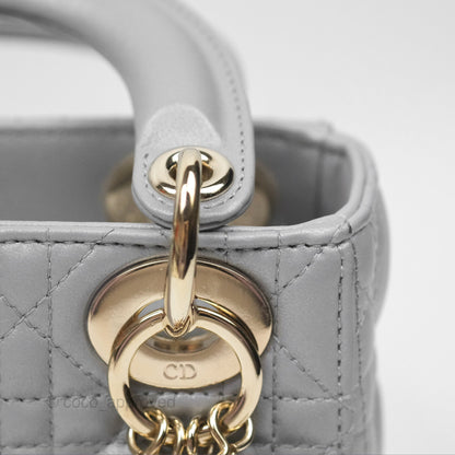 Christian Dior Cannage Mini Lady Dior Grey Gold Hardware