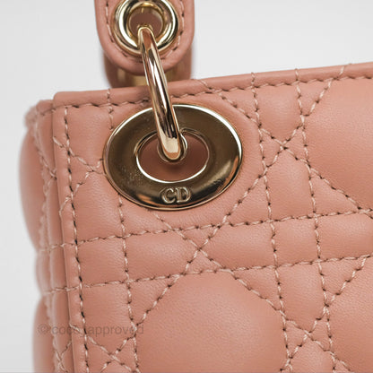 Christian Dior Micro Lady Dior Cannage Rose Des Vents Cannage Lambskin Gold Hardware