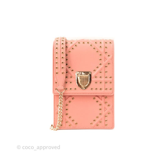 Christian Dior Lambskin Studded Vertical Diorama Dust Candy