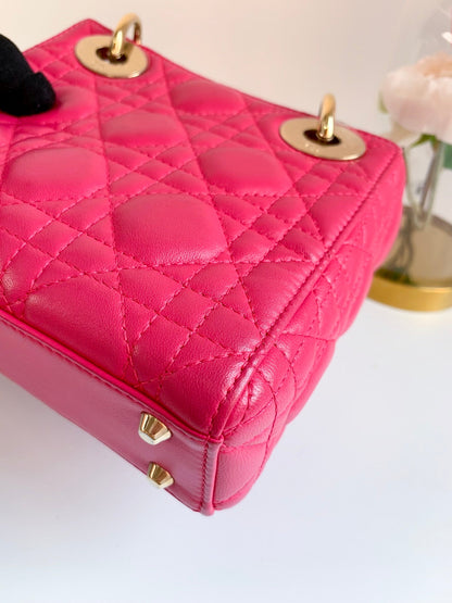 Lady Dior Mini Pink Lambskin Gold Hardware