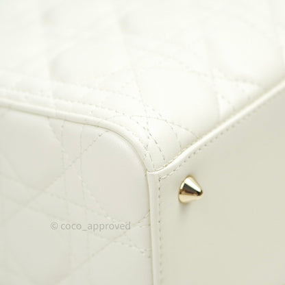 Christian Dior Lambskin Medium Lady Dior Ivory White Gold Hardware