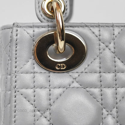 Christian Dior Cannage Mini Lady Dior Grey Gold Hardware