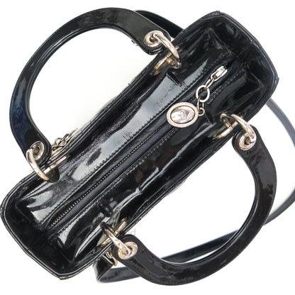 Christian Dior Medium Lady Dior Black Patent Silver Hardware