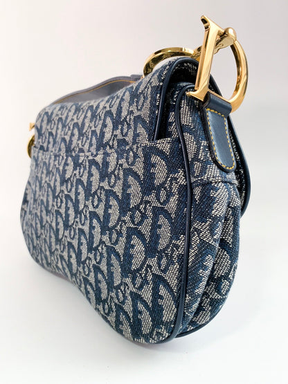 Christian Dior Vintage Oblique Saddle Bag Blue