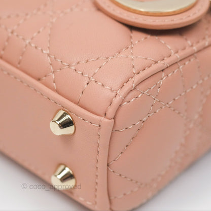 Christian Dior Micro Lady Dior Cannage Rose Des Vents Cannage Lambskin Gold Hardware
