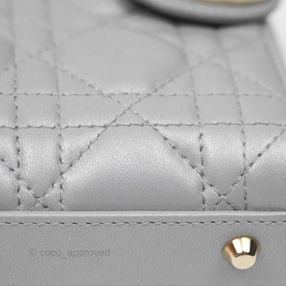 Christian Dior Cannage Mini Lady Dior Grey Gold Hardware