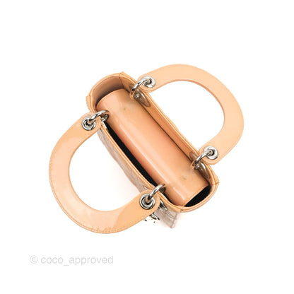 Christian Dior Mini Lady Dior Beige Pink Patent Silver Hardware