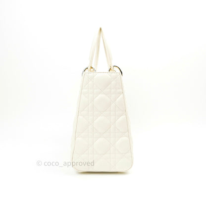 Christian Dior Lambskin Medium Lady Dior Ivory White Gold Hardware