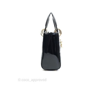Christian Dior Mini Lady Dior Black Patent Light Gold Hardware