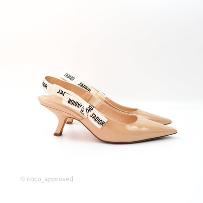 Christian Dior Patent J'adior Ribbon Slingback Pumps 36.5 Beige