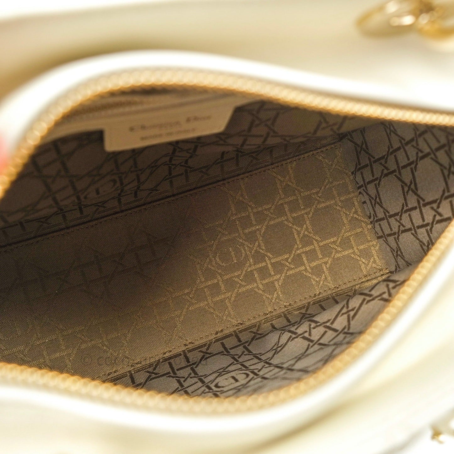 Christian Dior Lambskin Medium Lady Dior Ivory White Gold Hardware