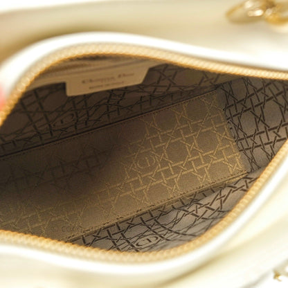 Christian Dior Lambskin Medium Lady Dior Ivory White Gold Hardware