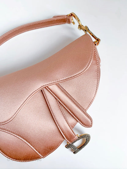 Dior Saddle Small Satin Pink Crystals