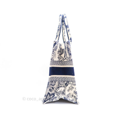 Christian Dior Embroidered Toile De Jouy Small Canvas Book Tote Blue