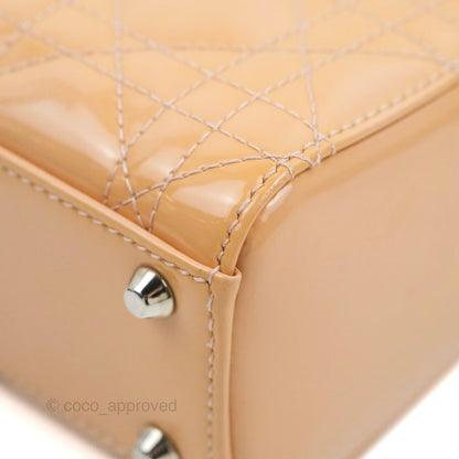 Christian Dior Mini Lady Dior Beige Pink Patent Silver Hardware