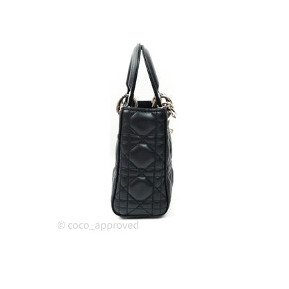 Christian Dior Cannage Mini Lady Dior Black Silver Hardware