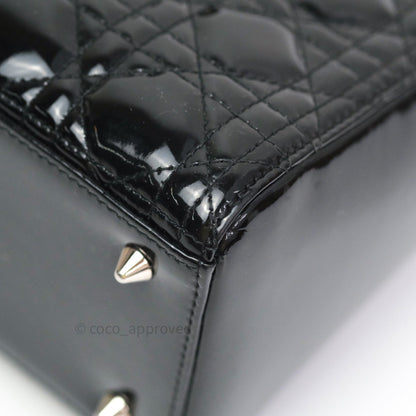 Christian Dior Medium Lady Dior Black Patent Silver Hardware
