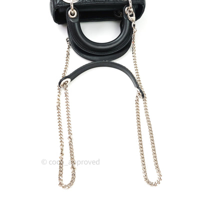 Christian Dior Cannage Mini Lady Dior Black Silver Hardware